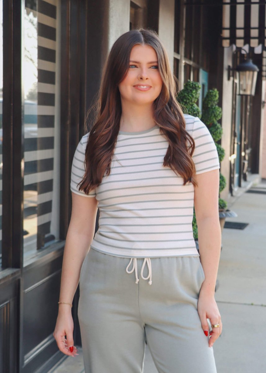 Saxton Striped Tee - Sage Green