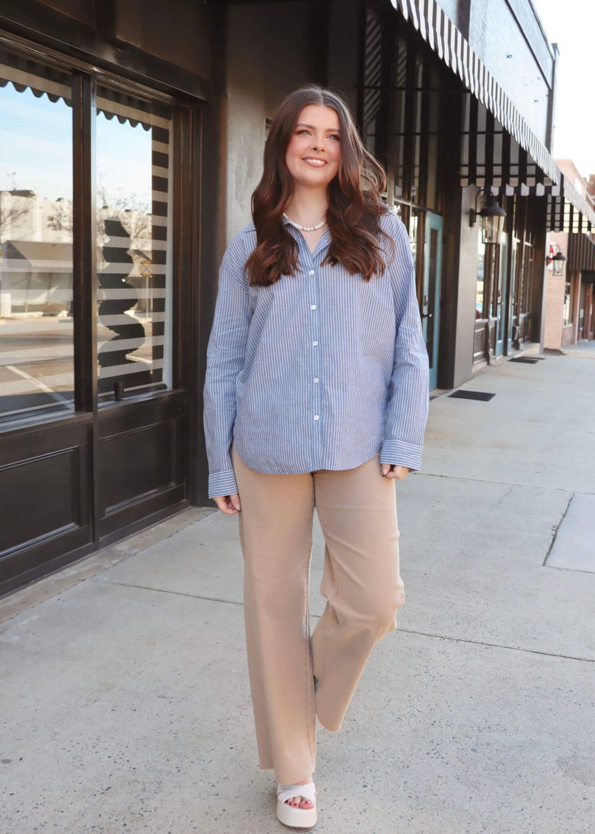 Seaport Striped Shirt - Sky Blue - MerciGrace BoutiqueTop