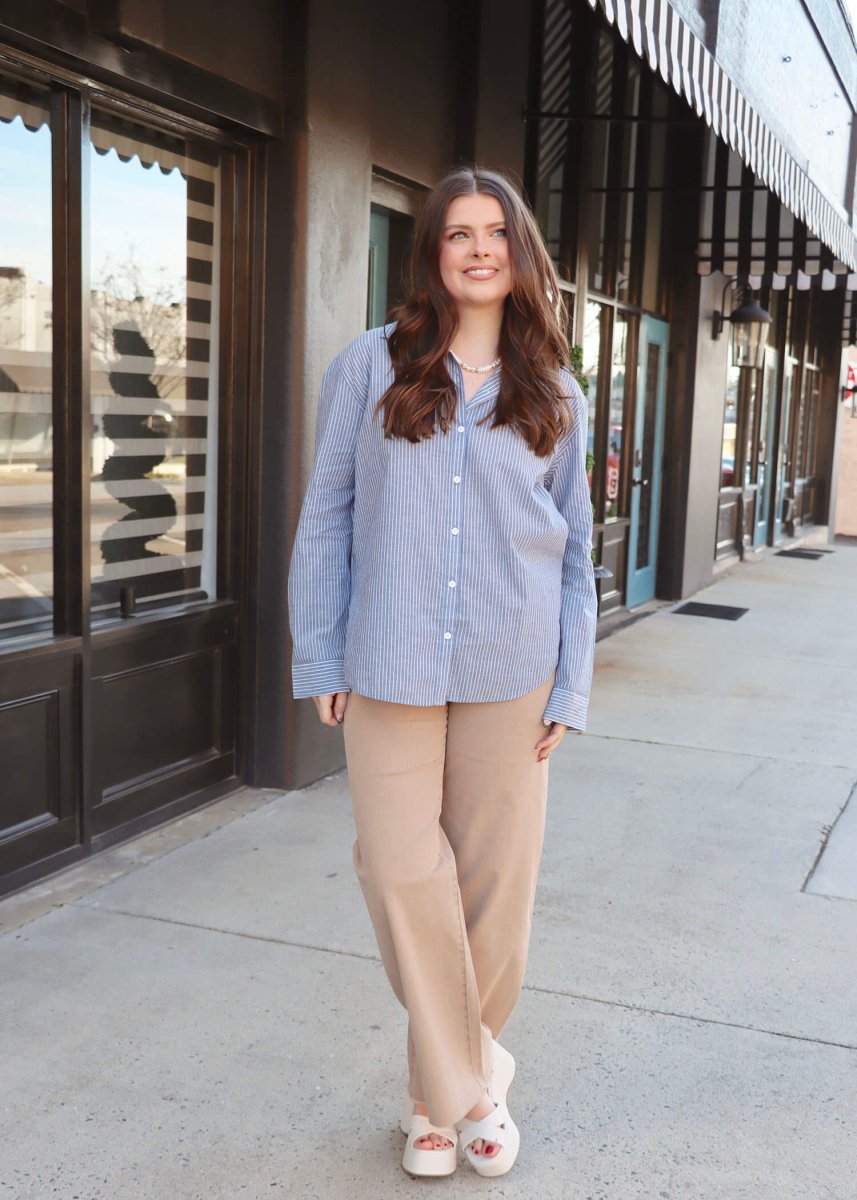 Seaport Striped Shirt - Sky Blue - MerciGrace BoutiqueTop