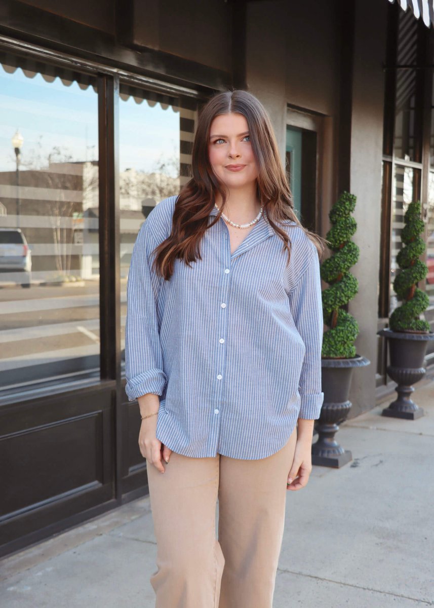 Seaport Striped Shirt - Sky Blue - MerciGrace BoutiqueTop