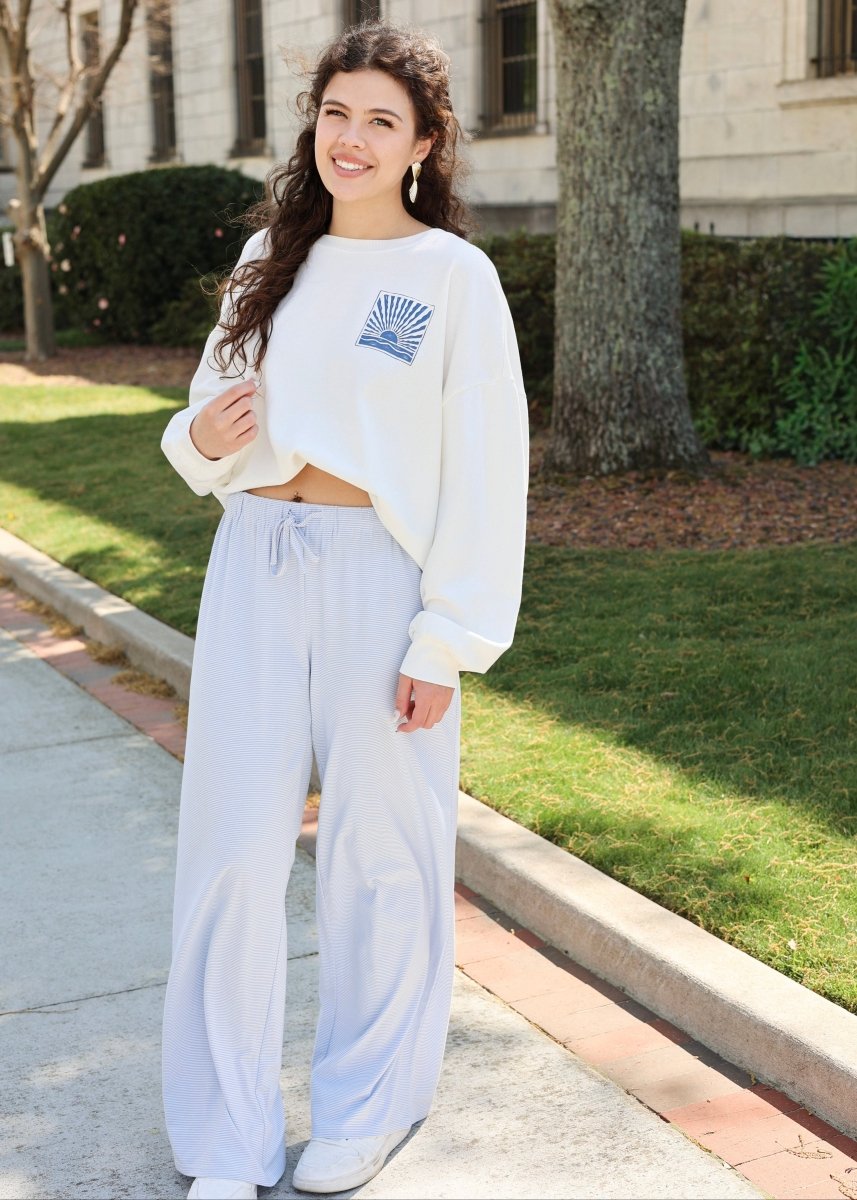 Seaside Stroll Stripe Pants - Light Blue/White