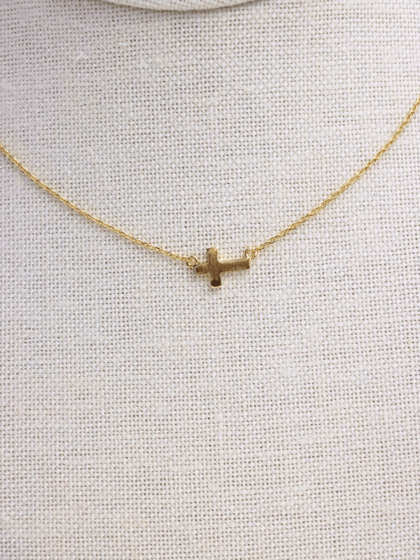 Sideways Mini Cross Necklace - Gold - MerciGrace BoutiqueNecklace