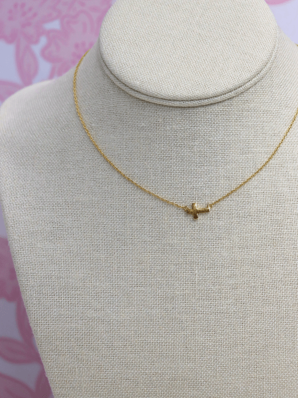 Sideways Mini Cross Necklace - Gold - MerciGrace BoutiqueNecklace