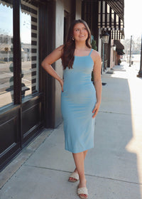Sight Seeing Knit Midi Dress - Blue - MerciGrace BoutiqueDress