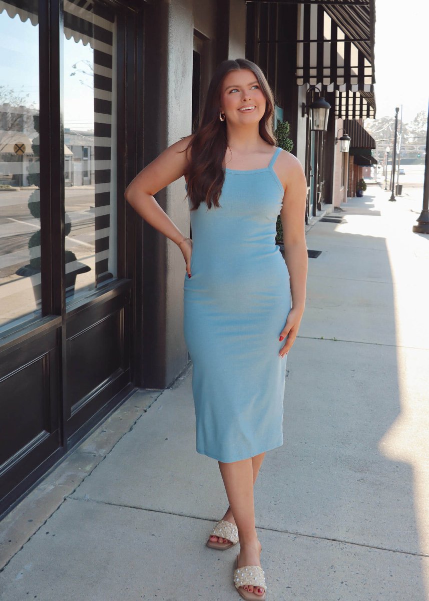 Sight Seeing Knit Midi Dress - Blue - MerciGrace BoutiqueDress