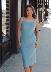 Sight Seeing Knit Midi Dress - Blue - MerciGrace BoutiqueDress