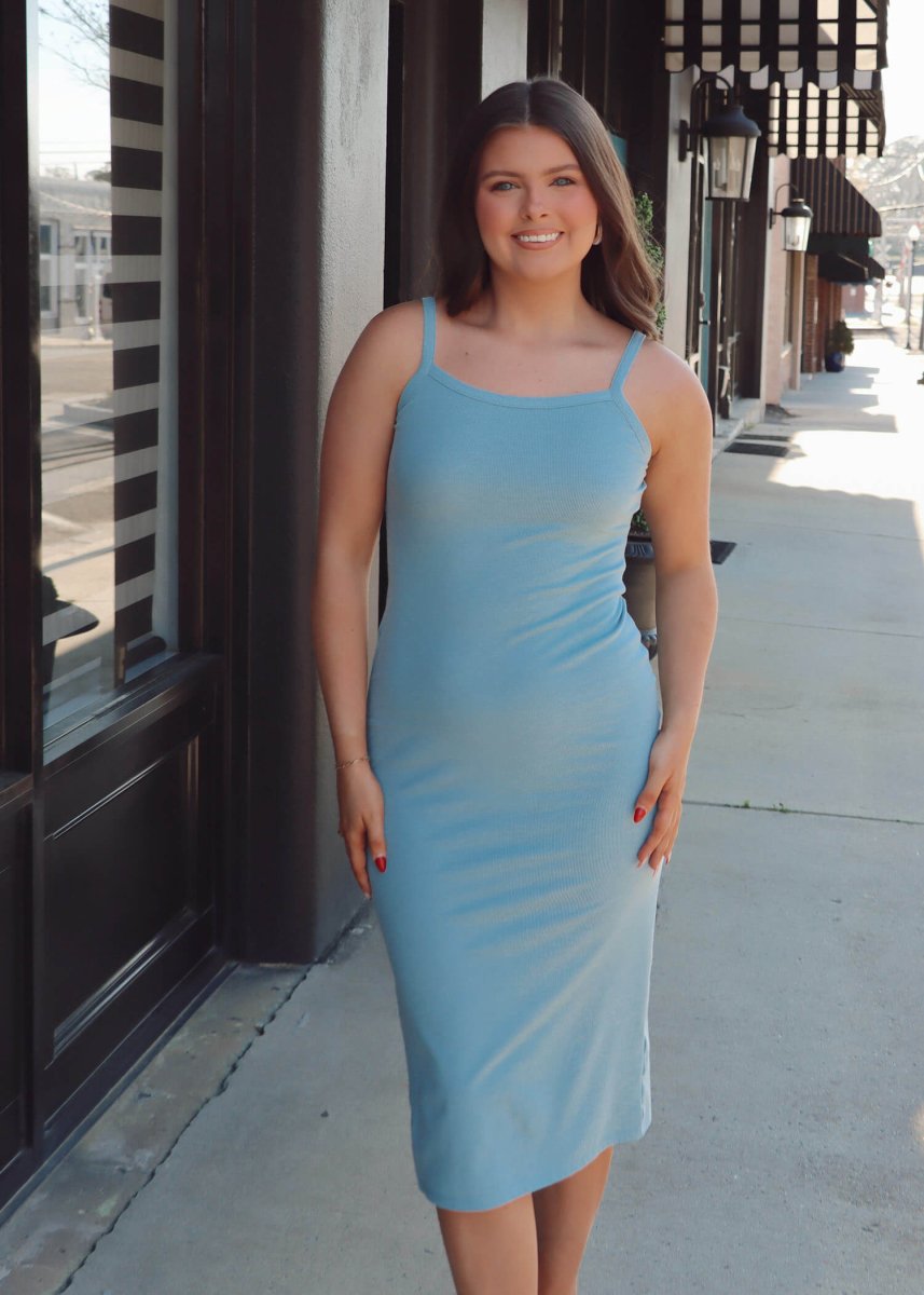 Sight Seeing Knit Midi Dress - Blue - MerciGrace BoutiqueDress