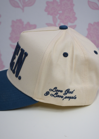 AMEN vintage style trucker hat in slate blue for women