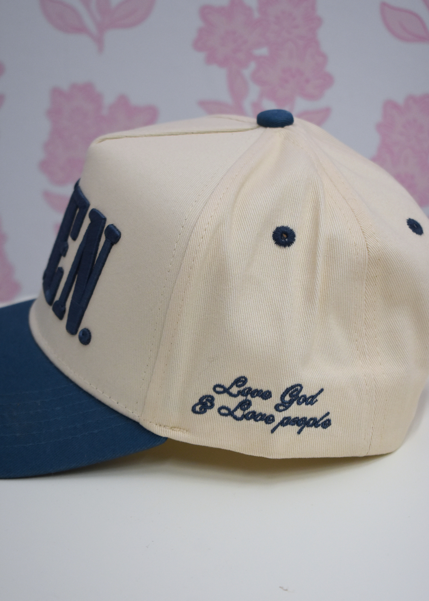 AMEN vintage style trucker hat in slate blue for women