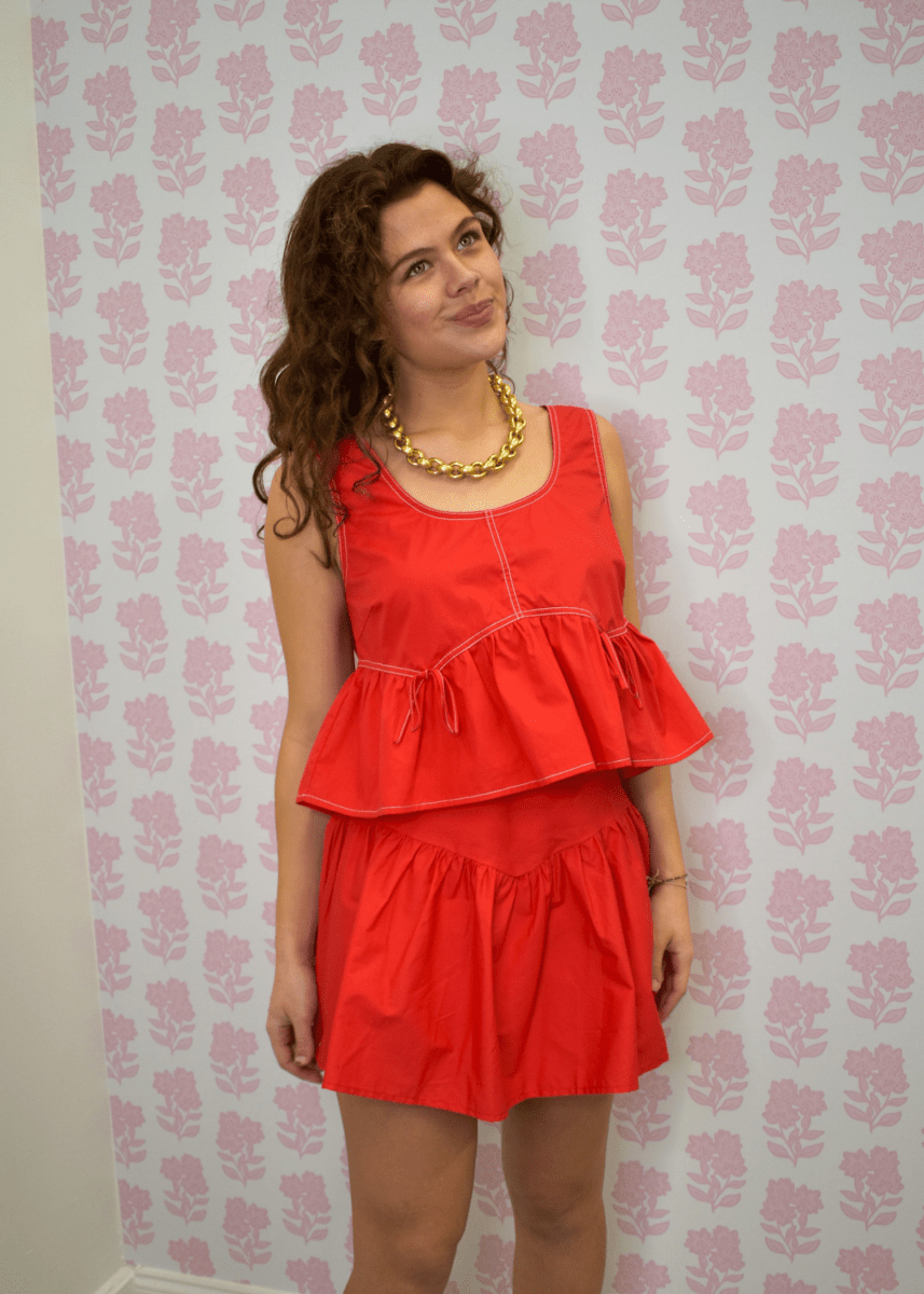 Sleeveless Cropped Poplin Top - Red