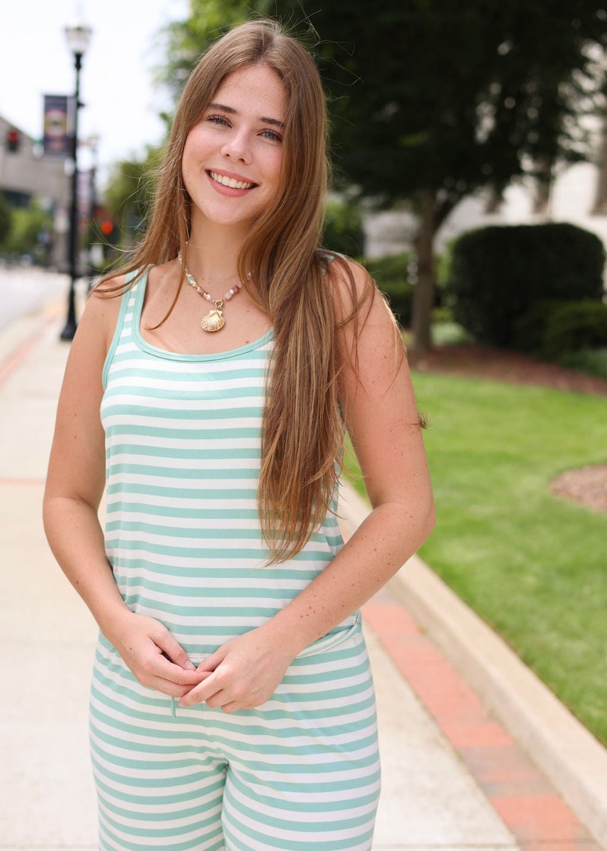 So Sweet Stripe Tank - Crystal Green