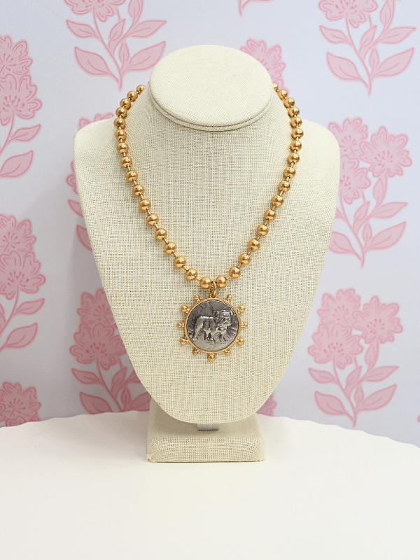 Standing Bulldog Coin Necklace Set - Two-tone