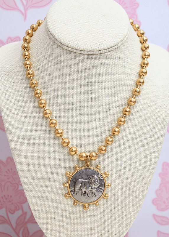 Standing Bulldog Coin Necklace Set - Two - tone - MerciGrace BoutiqueNecklace