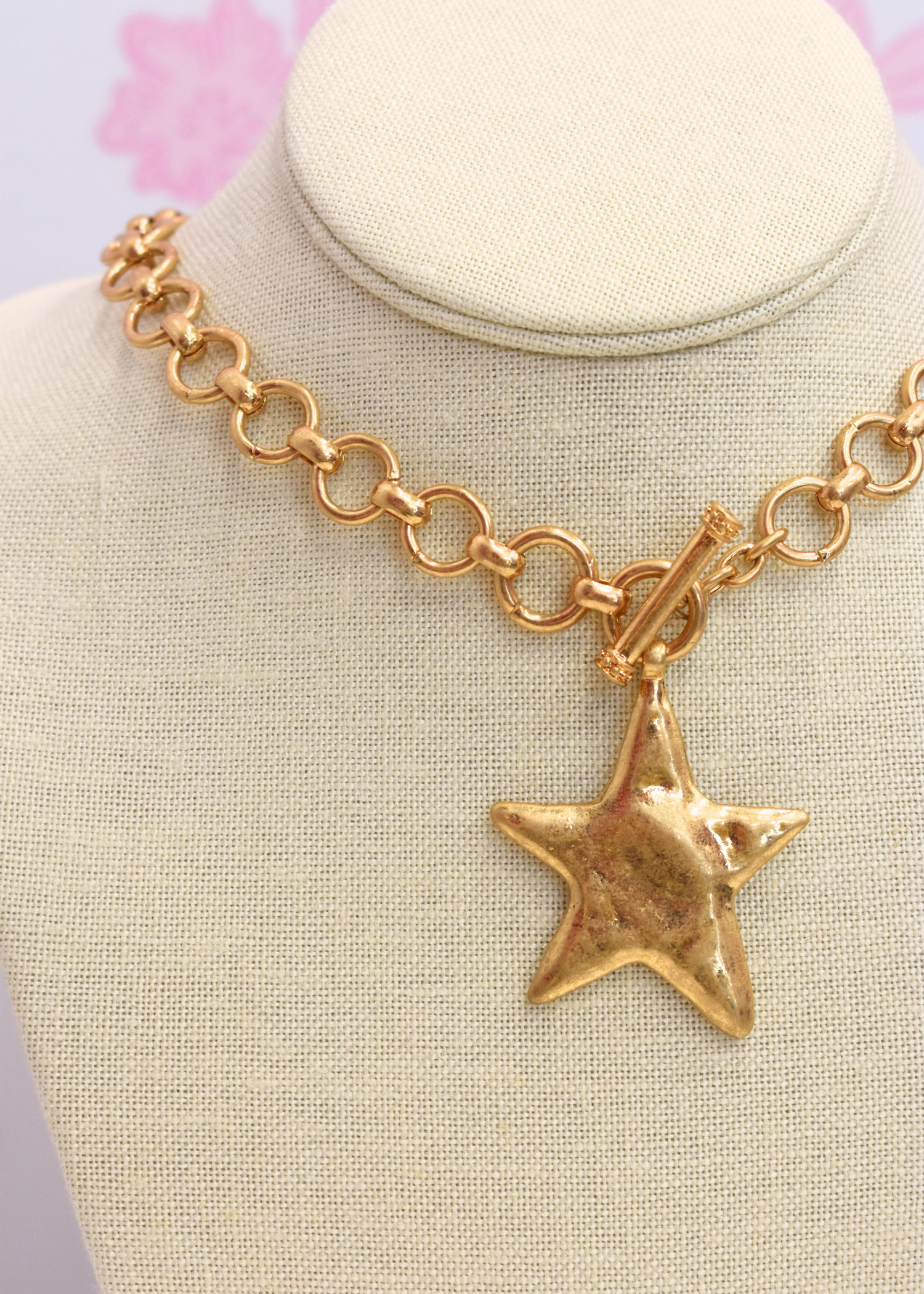 Celestial gold star necklace detail