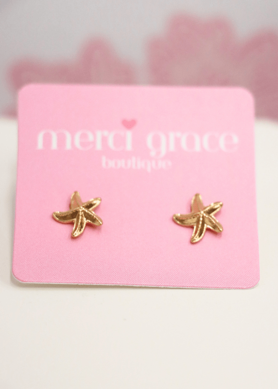 Starfish Metal Stud Earrings - Gold - MerciGrace BoutiqueEarrings