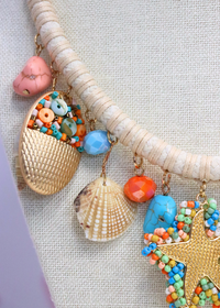 Starfish & Sealife Multi Charm Cord Necklace - Beige/Multi - MerciGrace BoutiqueNecklace