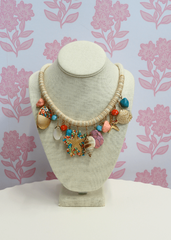 Starfish & Sealife Multi Charm Cord Necklace - Beige/Multi