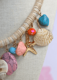 Starfish & Sealife Multi Charm Cord Necklace - Beige/Multi - MerciGrace BoutiqueNecklace