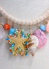 Starfish & Sealife Multi Charm Cord Necklace - Beige/Multi - MerciGrace BoutiqueNecklace