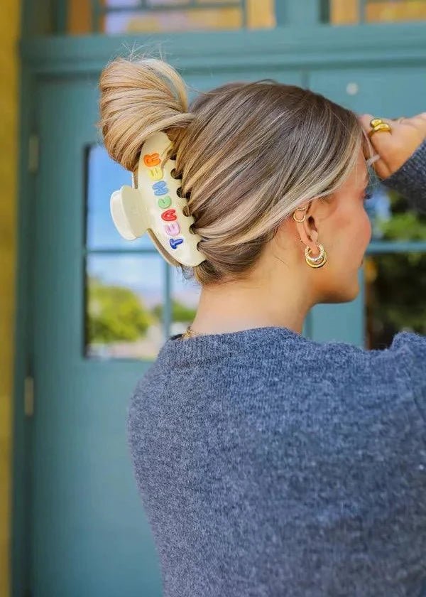 Teacher Claw Clip - Cream/Rainbow - MerciGrace BoutiqueHair Clips