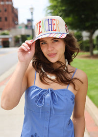 Teacher Hat - Cream/Multi - MerciGrace Boutique