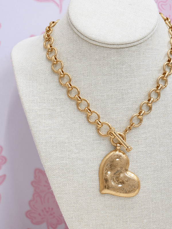 Textured Heart Necklace Set - Vintage Gold
