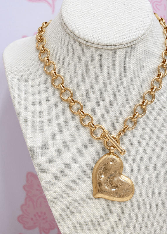 Textured Heart Necklace Set - Vintage Gold - MerciGrace BoutiqueNecklace