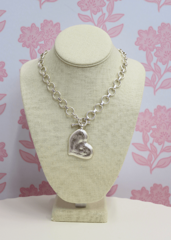 Textured Heart Necklace Set - Vintage Silver - MerciGrace BoutiqueNecklace