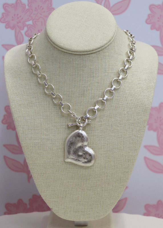 Textured Heart Necklace Set - Vintage Silver - MerciGrace BoutiqueNecklace
