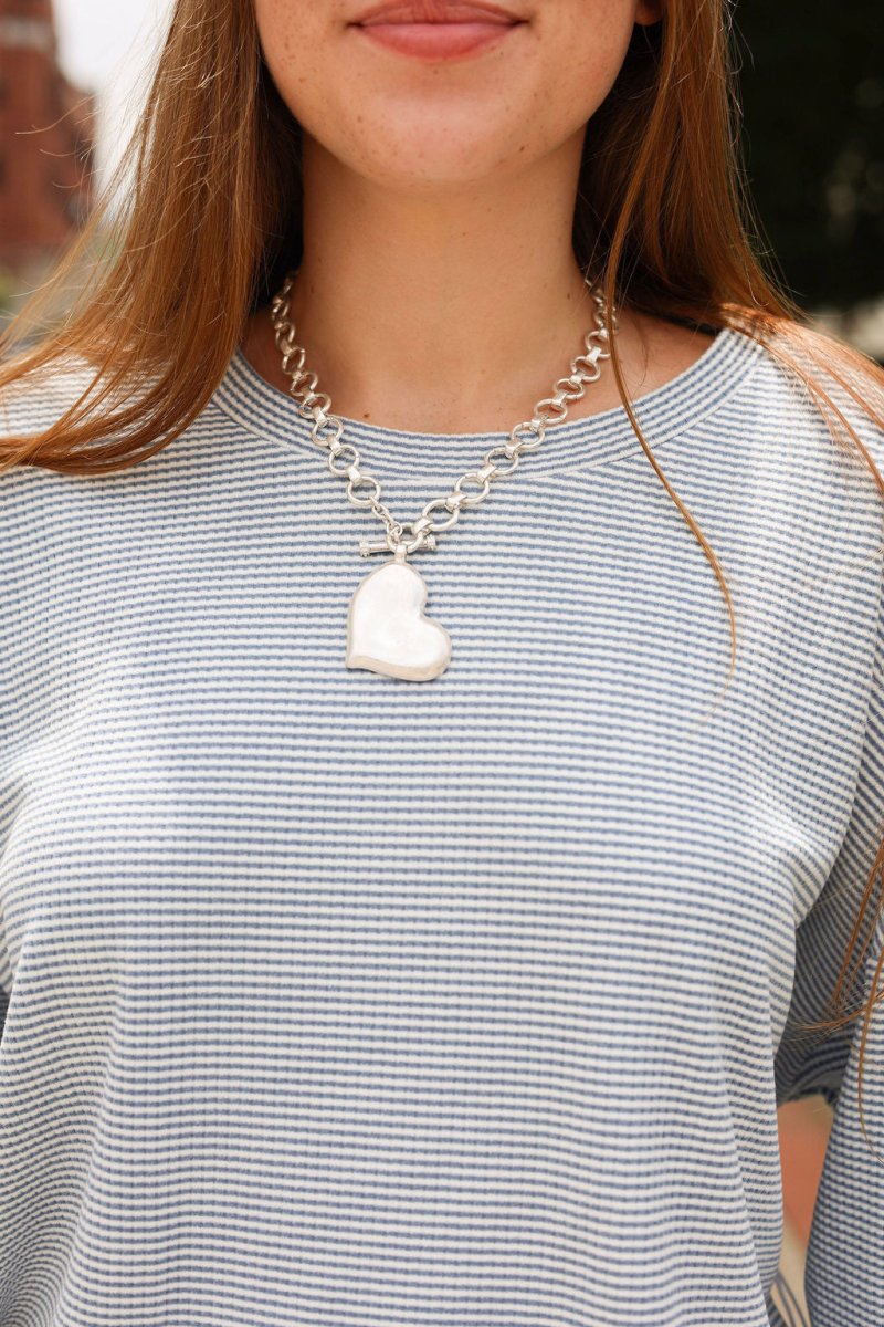 Textured Heart Necklace Set - Vintage Silver