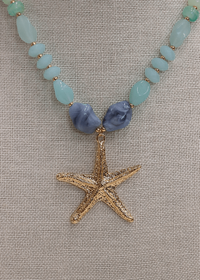 Textured Starfish Stone Bead Necklace - Green Multi/Gold - MerciGrace BoutiqueNecklace