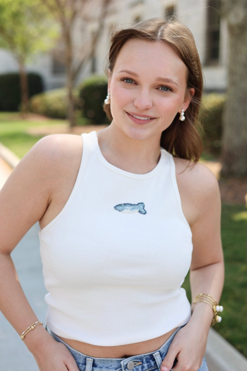 The Catch of the Day Tank - White/Blue - MerciGrace BoutiqueTop