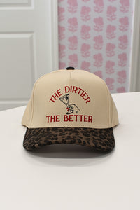 Leopard and natural structured baseball hat with The Dirtier the Better embroidery