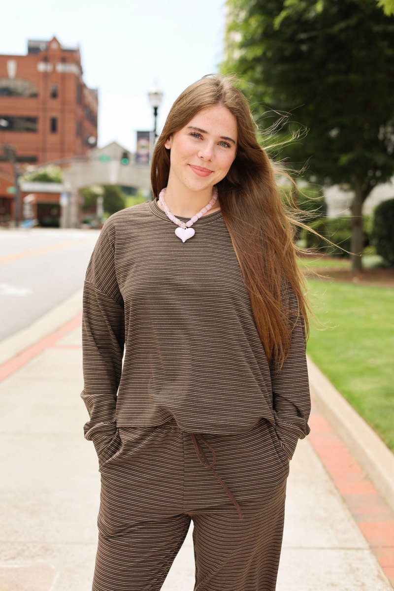 The Driftwood Stripe Lounge Top - MerciGrace BoutiqueTop