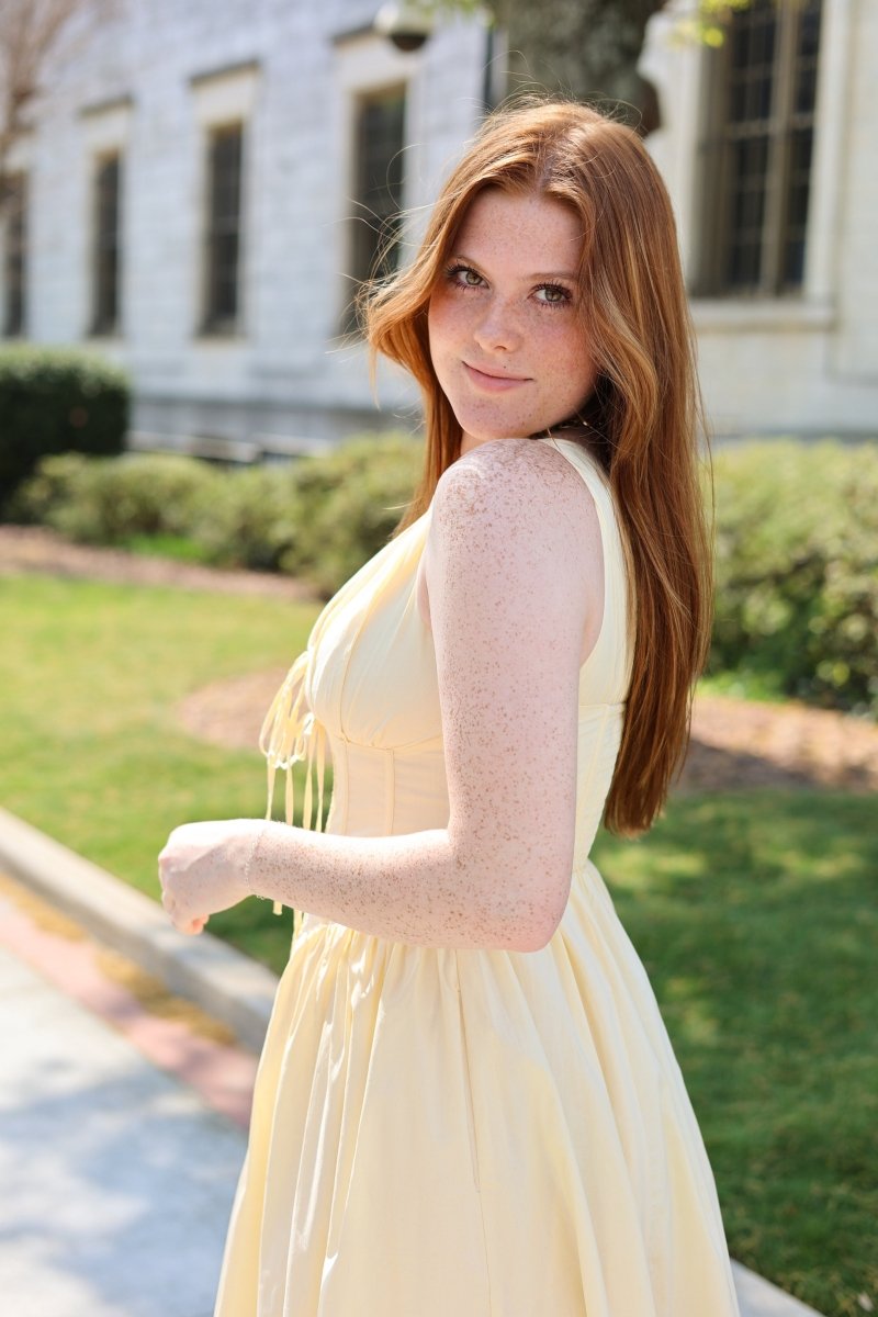 Soleil Corset Midi Dress in Pastel Yellow