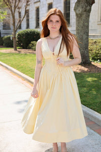The Soleil Corset Midi Dress - Pastel Yellow - MerciGrace BoutiqueDress