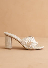 The Tiara | White Pearl Embroidered Raffia Block Heel - MerciGrace BoutiqueShoes