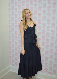Tie Strap Cami & Tiered Midi Skirt Set - Navy - MerciGrace BoutiqueSet