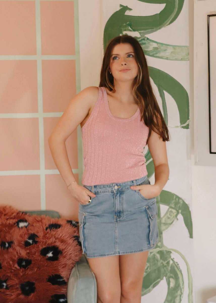 Time To Shine Ribbed Tank - Pink - MerciGrace BoutiqueTop