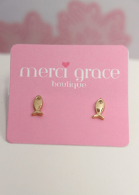 Tiny Fish Brass Studs - Gold - MerciGrace BoutiqueEarrings