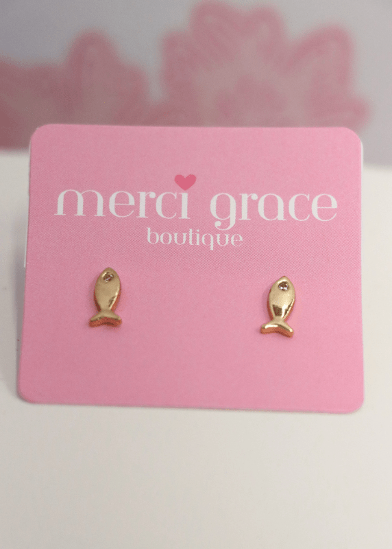 Tiny Fish Brass Studs - Gold - MerciGrace BoutiqueEarrings