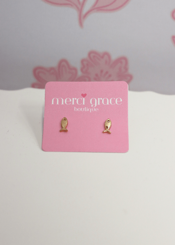 Tiny Fish Brass Studs - Gold