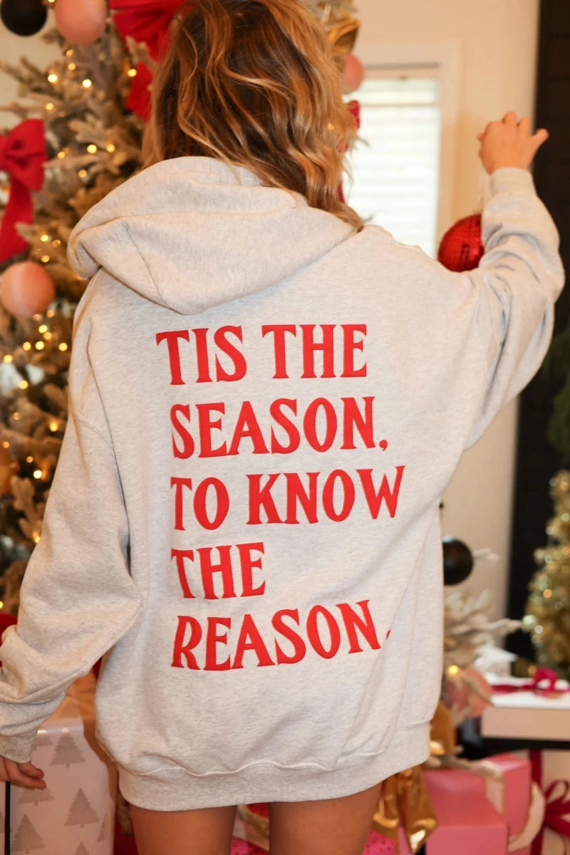 Tis the Season, To Know The Reason Hoodie - Gray/Red - MerciGrace BoutiqueSweatshirt