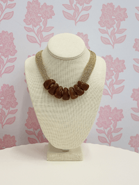 Trapezoid Bead Mesh Fabric Necklace - Brown/Gold - MerciGrace BoutiqueNecklace