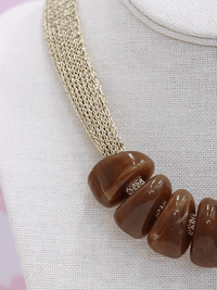 Trapezoid Bead Mesh Fabric Necklace - Brown/Gold - MerciGrace BoutiqueNecklace