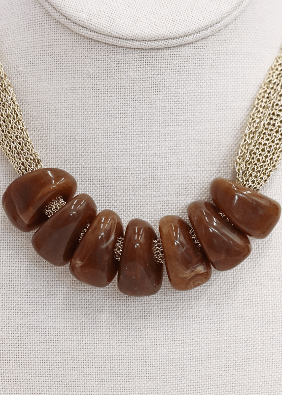 Trapezoid Bead Mesh Fabric Necklace - Brown/Gold - MerciGrace BoutiqueNecklace