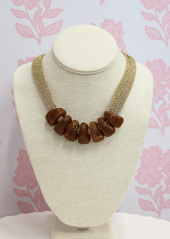 Trapezoid Bead Mesh Fabric Necklace - Brown/Gold - MerciGrace BoutiqueNecklace