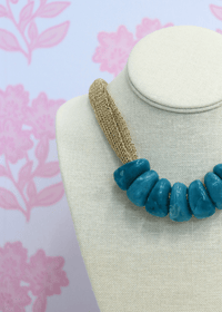 Trapezoid Bead Mesh Fabric Necklace - Turquoise/Gold - MerciGrace BoutiqueNecklace