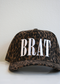 Leopard BRAT trucker hat styled with casual street style outfit