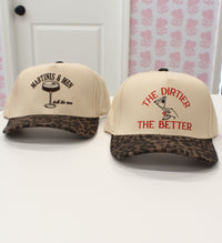 Leopard print bill detail on structured natural baseball hat with embroidery